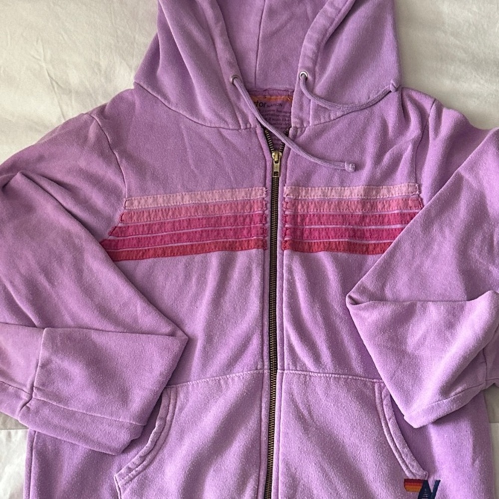 Aviator Nation Lavender Hoodie with Pink Stripes